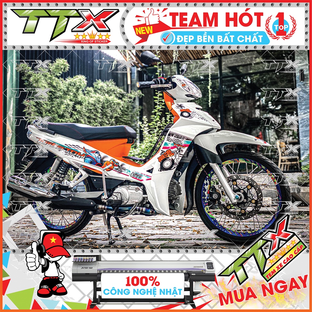 Tem rời sirius turbo , Team chế sirius dán xe màu trắng cam tuyệt đẹp , Shop TTX Tem xe sirius mã (S0040/A1)