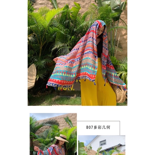 Khăn choàng che nắng in hoa văn thổ cẩm size 90x180cm