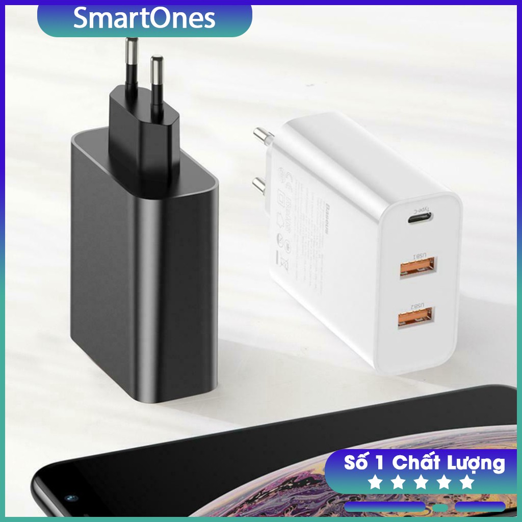 Củ sạc nhanh Basesu PSS 60W , chuẩn sạc Q.C 4.0/3.0 và PD hỗ trợ sạc nhanh cho iPhone 8/X/XR/Xs Max, Samsung, Laptop