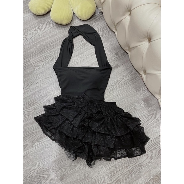 Set hot girl áo chéo cổ cv ren