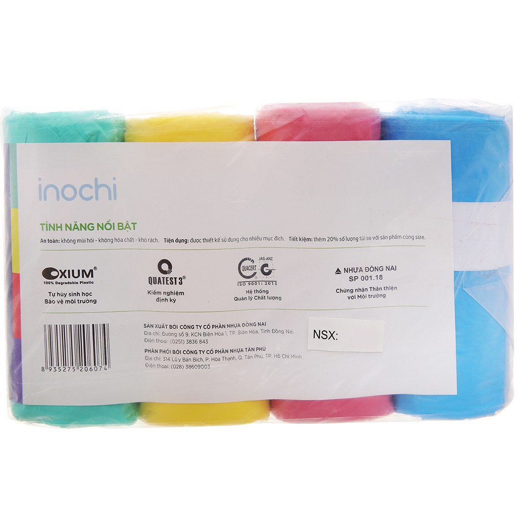 Lô 4 cuộn túi rác Inochi tiện dụng 25L (nhiều màu)