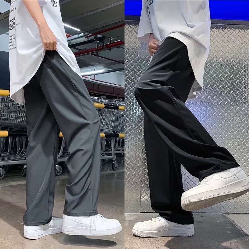 Quần Thể Thao Vải Lụa Mát Màu Trơn Dáng Rộng Phong Cách Hàn Quốc Thời Trang Cho Nam Size S-5xl