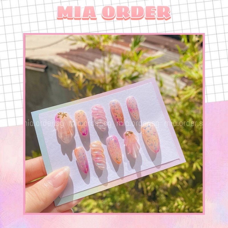 Móng up thiết kế, Nailbox theo yêu cầu mẫu loang ẩn nhũ, vẽ gel vỏ sò biển