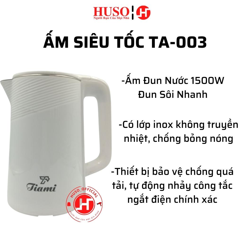 Ấm siêu tốc 2 lớp  Inox TA-003 (2.9L) - Ấm Đun Nước 1500W Đun Sôi Nhanh Vỏ nhựa PP an toàn. Lòng thép không gỉ.