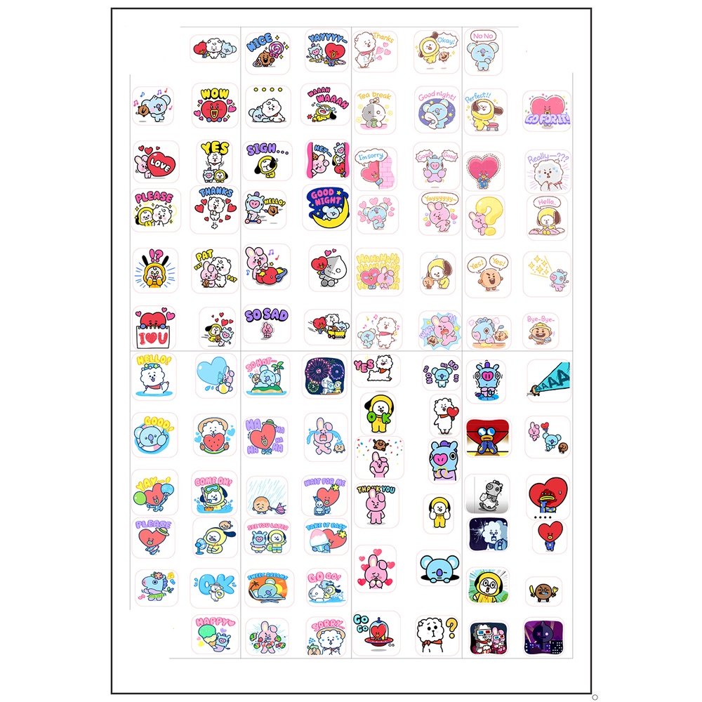 sticker bangtan army hoạt hình SI8 hình dán dễ thương trang trí dán sổ dán điện thoại 1 tờ bullet journal 7*19,5cm