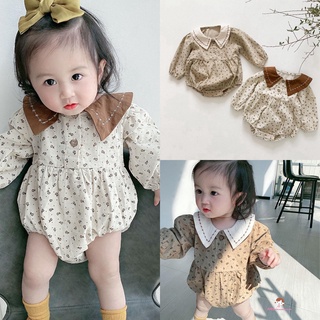 Romper tay dài phối nút in hoa dành cho bé gái 7 tháng tuổi