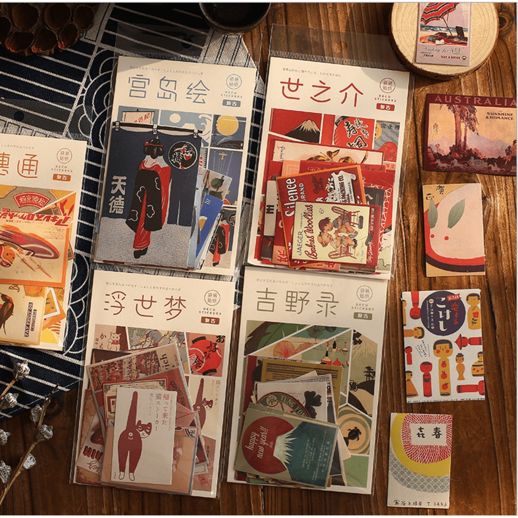 [SALE XẢ HÀNG] Sâu Nery - SN177 - Set 20 sticker phong cách Nhật xưa