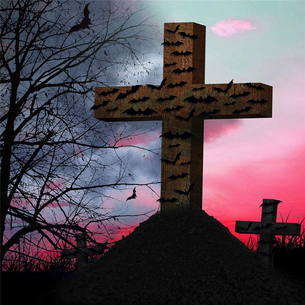 Bộ 60 Miếng Dán Trang Trí Halloween 3D Hình Dơi Đen Bằng PVC