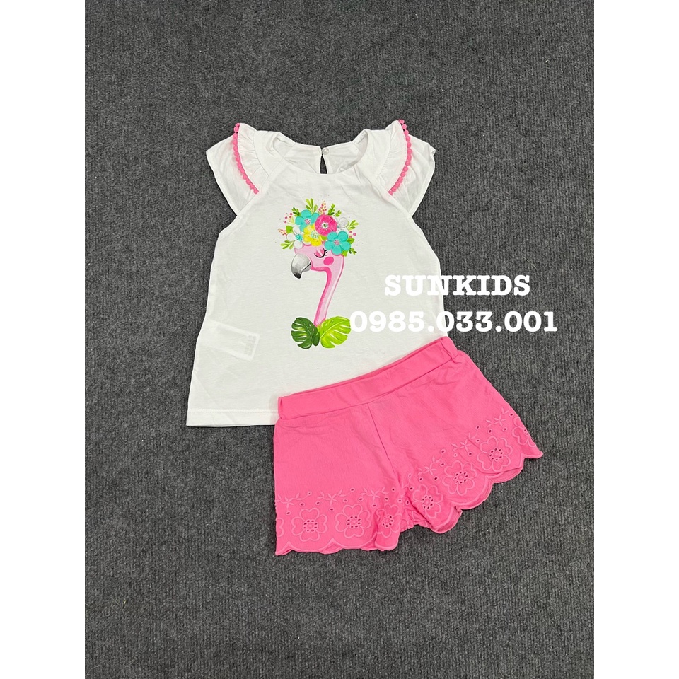 Bộ hè bé gái chất cotton xuất xịn May,oral hình chim hạc