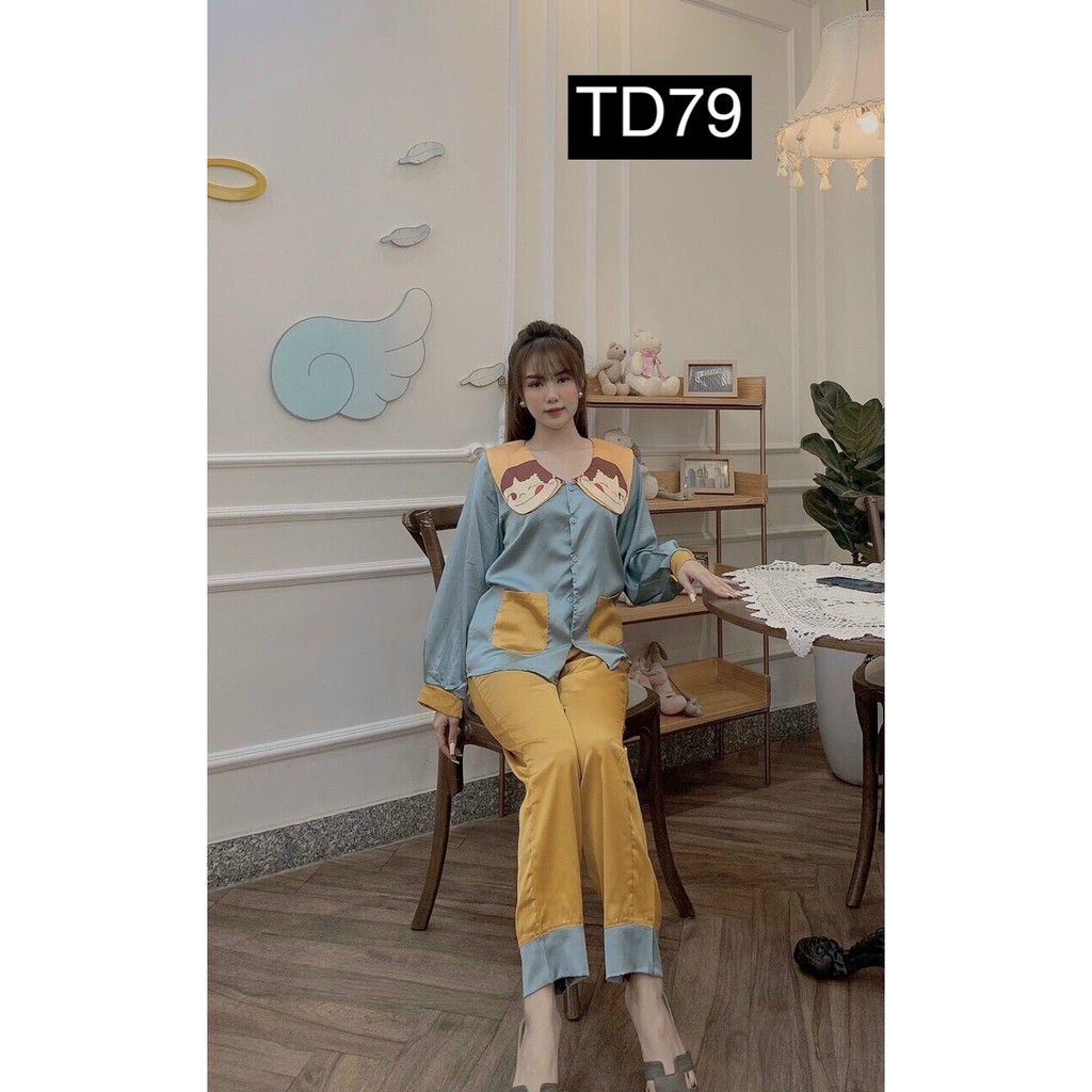 Set Đồ Bộ Pizama Ngủ Pijama Nữ Lụa Satin Cao Cấp Phối Tay Dài Quần Dài Độc Đáo Siêu Sang (Kèm Hình Thật)