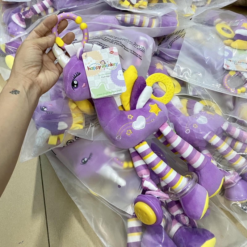 Thú Bông Treo Nôi Cũi Xe Đẩy Cho Bé, Búp Bê Ngựa Bay Màu Tím Size Lớn 43x19cm Cho Bé 0-3 tuổi