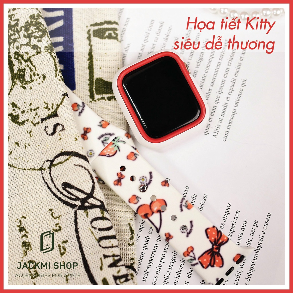 [COMBO 2 MÓN GOODBYE KITTY] DÂY SILICON HỌA TIẾT CHO APPLE WATCH + ỐP VIỀN RHINOSHIELD CHO APPLE WATCH