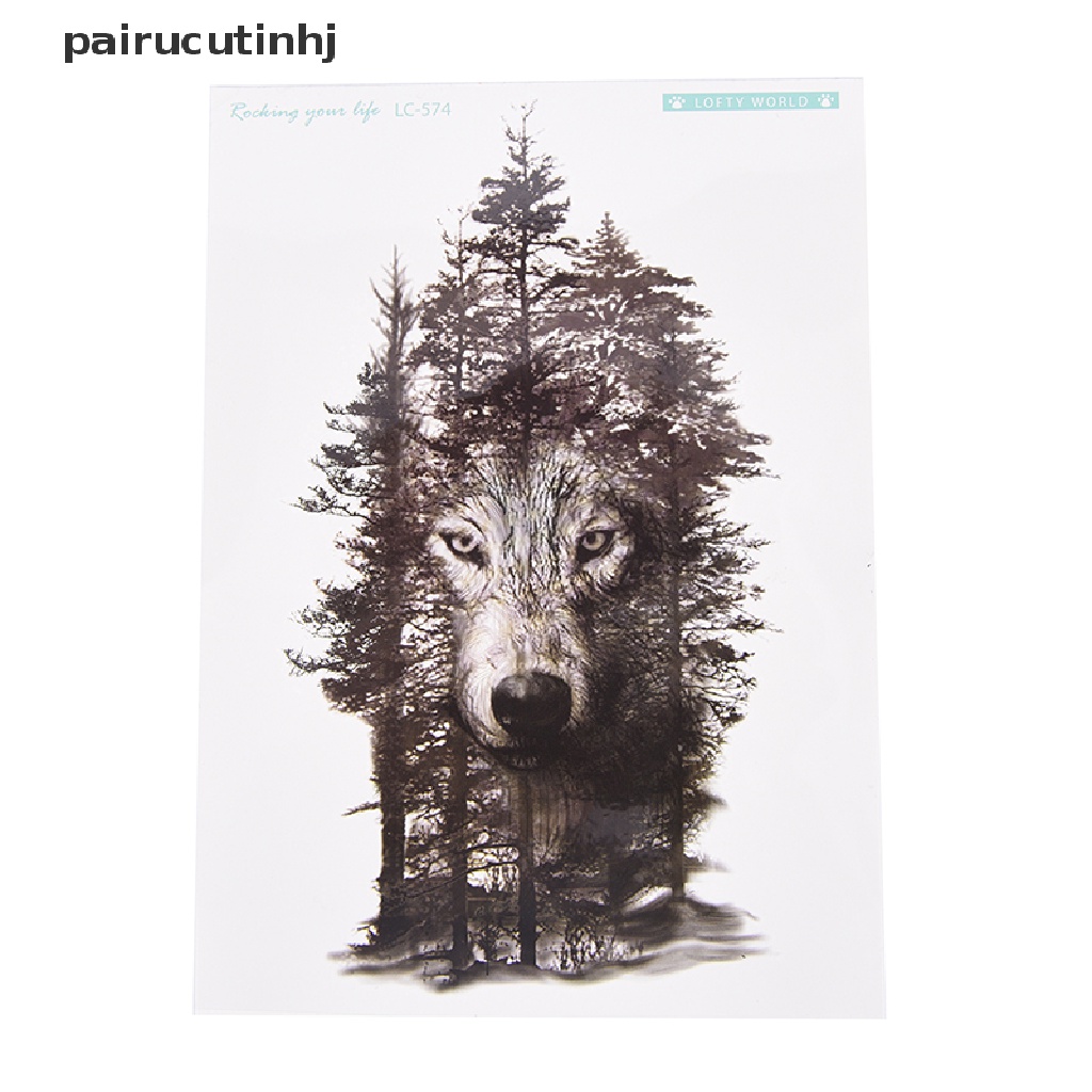 Hình Xăm Dán Tạm Thời Chống Nước Hình Sói Xám Rừng Lớn DIY