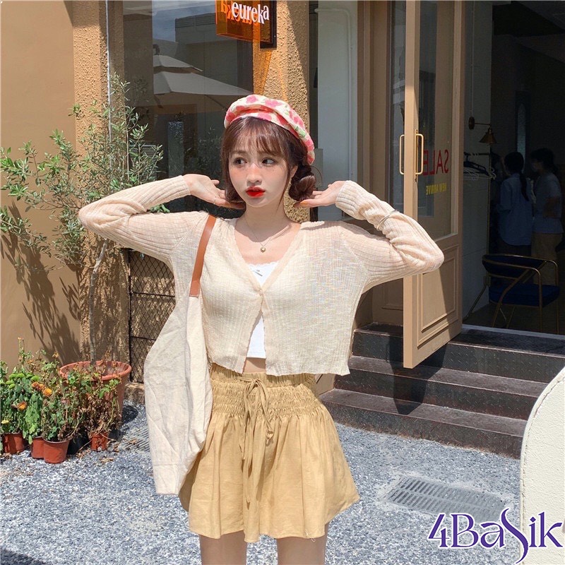 Áo khoác len nữ, áo cadigan dáng croptop mỏng 1 khuy phong cách Hàn Quốc - 4Basik KLM13