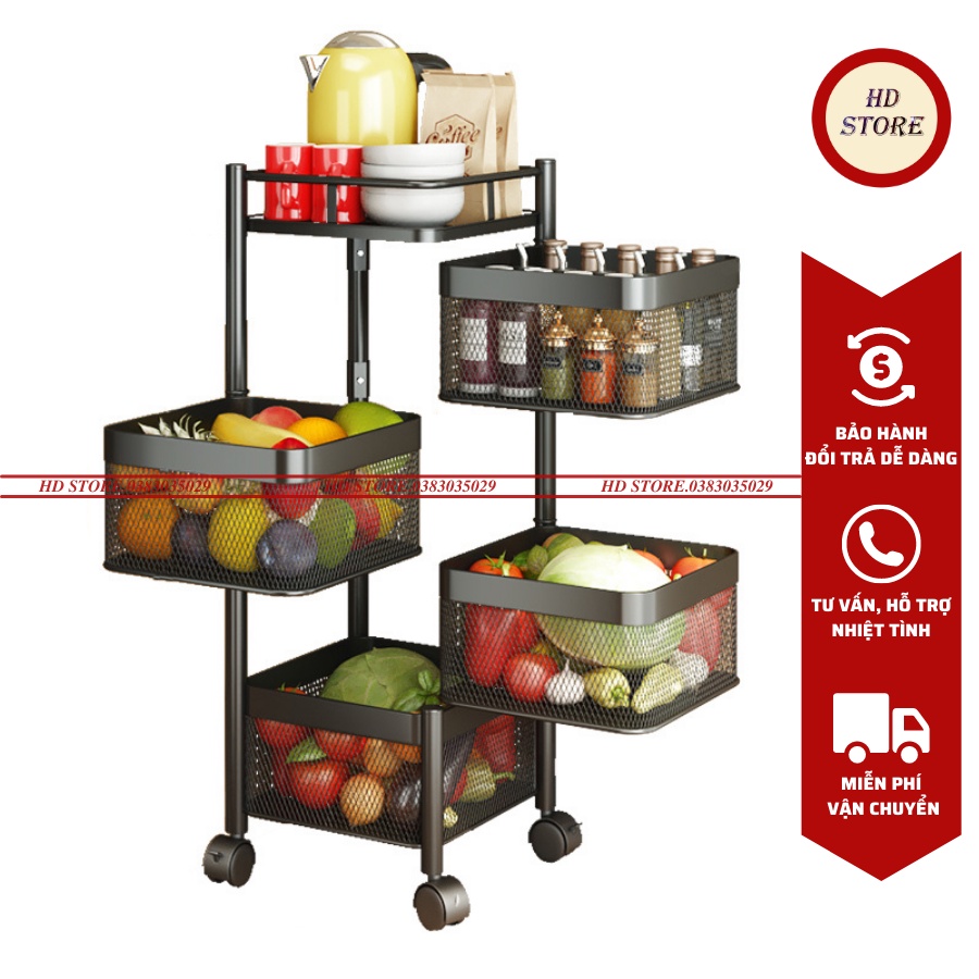 🆓 Kệ Đa Năng  Kệ Sắt Vuông Xoay - 4 TẦNG - Chất Liệu Thép Không Gỉ Có Bánh Xe Di Chuyển Hàng Xuất Khẩu