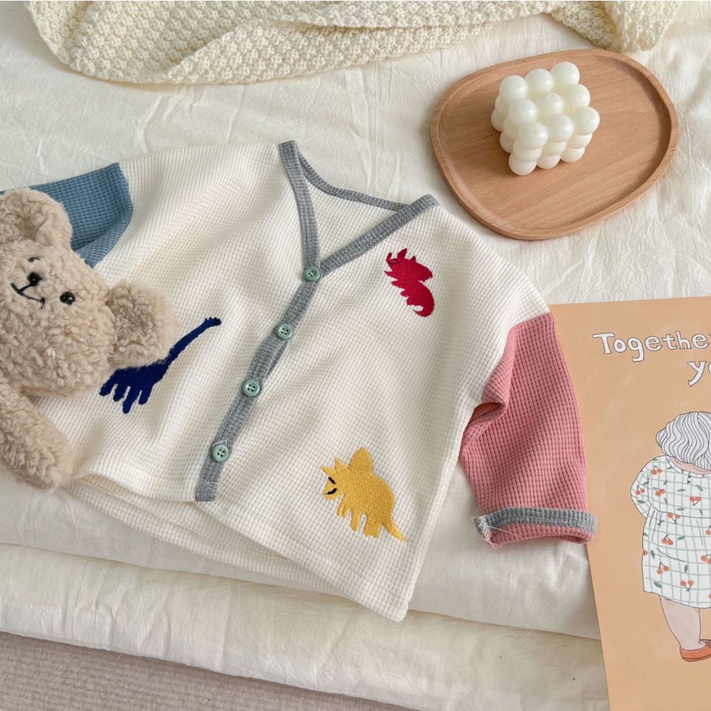 Áo Khoác Cardigan Dệt Kim In Hình Khủng Long Thời Trang Xuân Thu Cho Bé