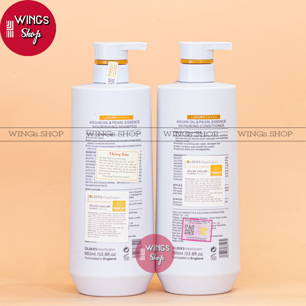 Dầu gội xả phục hồi chuyên sâu, giảm rụng, giảm gàu Olexrs Luxury Argan Oil 500ml-960ml | Wings Shop