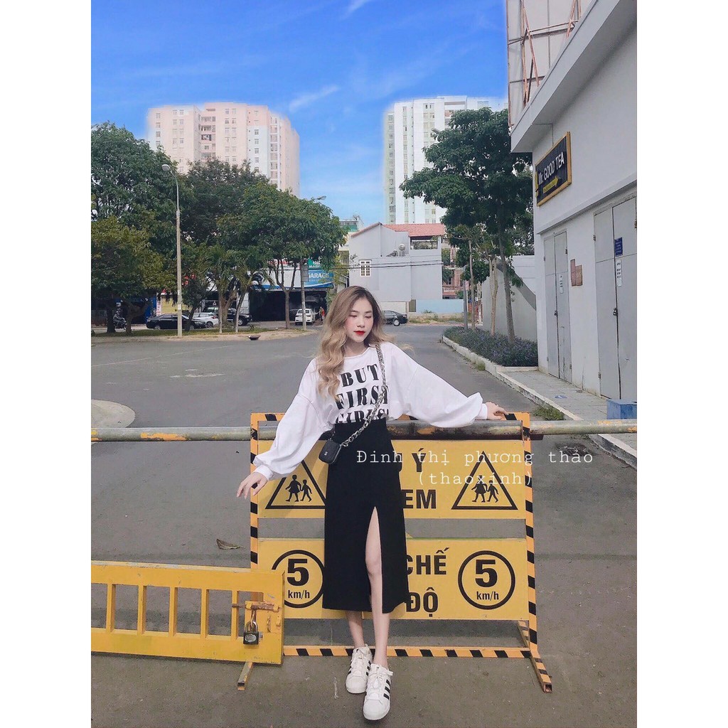Áo Thun Tay Dài Form Lỡ In Chữ BUT FIRST GIRLS` Thời Trang TTSL0315