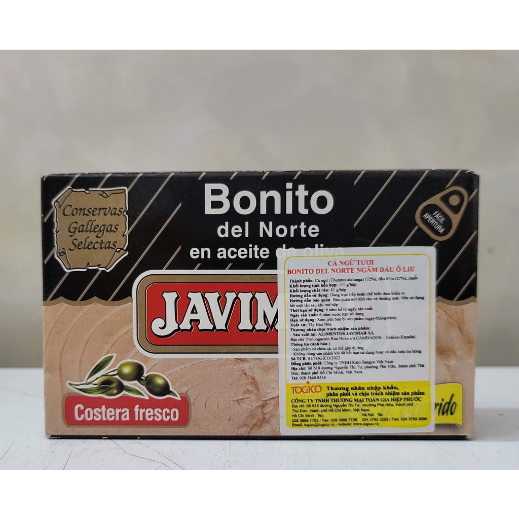 [Hộp 111g – nhãn ĐEN] CÁ NGỪ TƯƠI NGÂM DẦU Ô LIU [Spain] JAVIMAR White Tuna in Olive Oil (tgc)