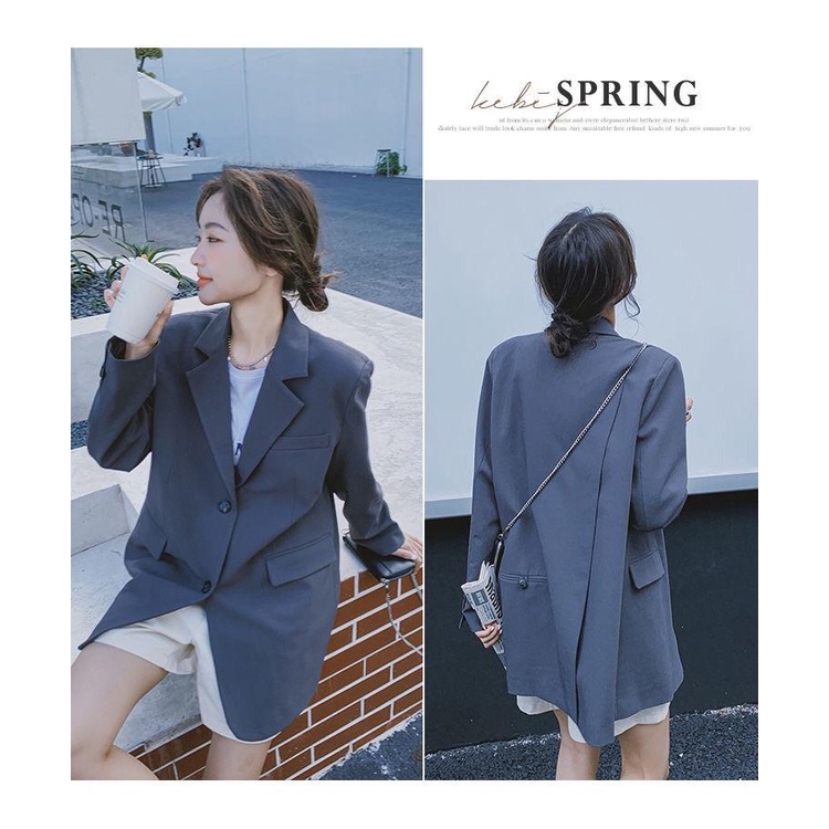 Áo Khoác Vest Cỡ Lớn Xẻ Tà Sau Lưng Màu Xanh Dương / Xám Thời Trang Xuân Thu 2023 Cho Nữ