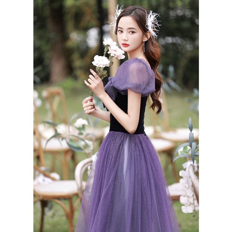 🔥BIGSIZE 40-90KG🔥🔥QUẢNG CHÂU🔥 Đầm Dài Tay Ngắn Màu Tím Thiết Kế Thanh Lịch Thời Trang Cho Nữ dr đám cưới dự tiệc dạ