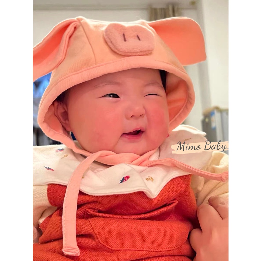 Mũ cotton buộc dây hình heo hồng dễ thương cho bé MD154 Mimo Baby
