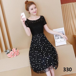 ĐẦM REN PHỐI LƯỚI HỌA TIẾT DỊU DÀNG-330