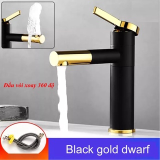 Vòi rửa mặt lavabo inox kết hợp đồng thau cao cấp màu đen vàng nhập khẩu Hàn Quốc - Hàng chính hãng