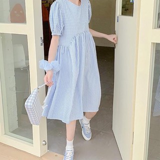 Đầm babydoll caro xanh