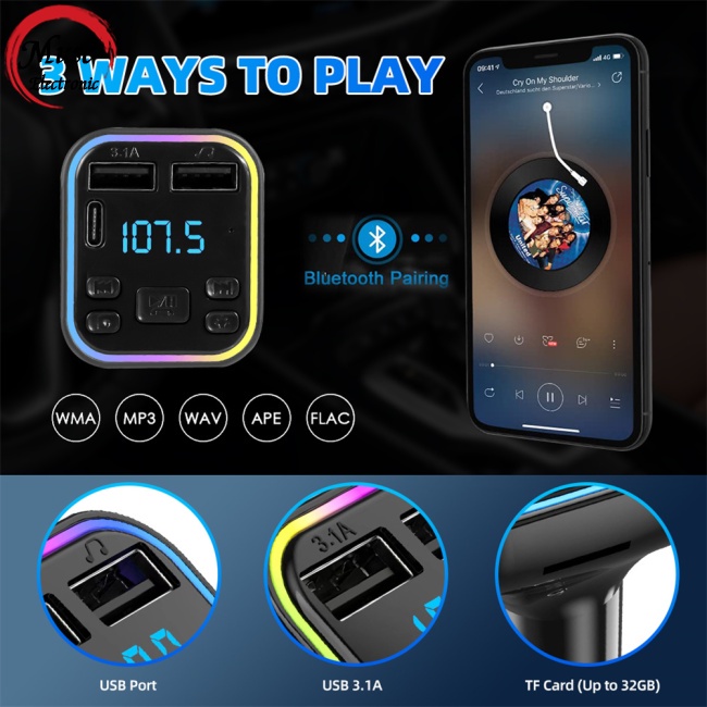 Máy Nghe Nhạc Mp3 Hai Cổng Usb 4.2a + pd Type C Kết Nối Bluetooth Có Đèn Nền Led Cho Xe Hơi