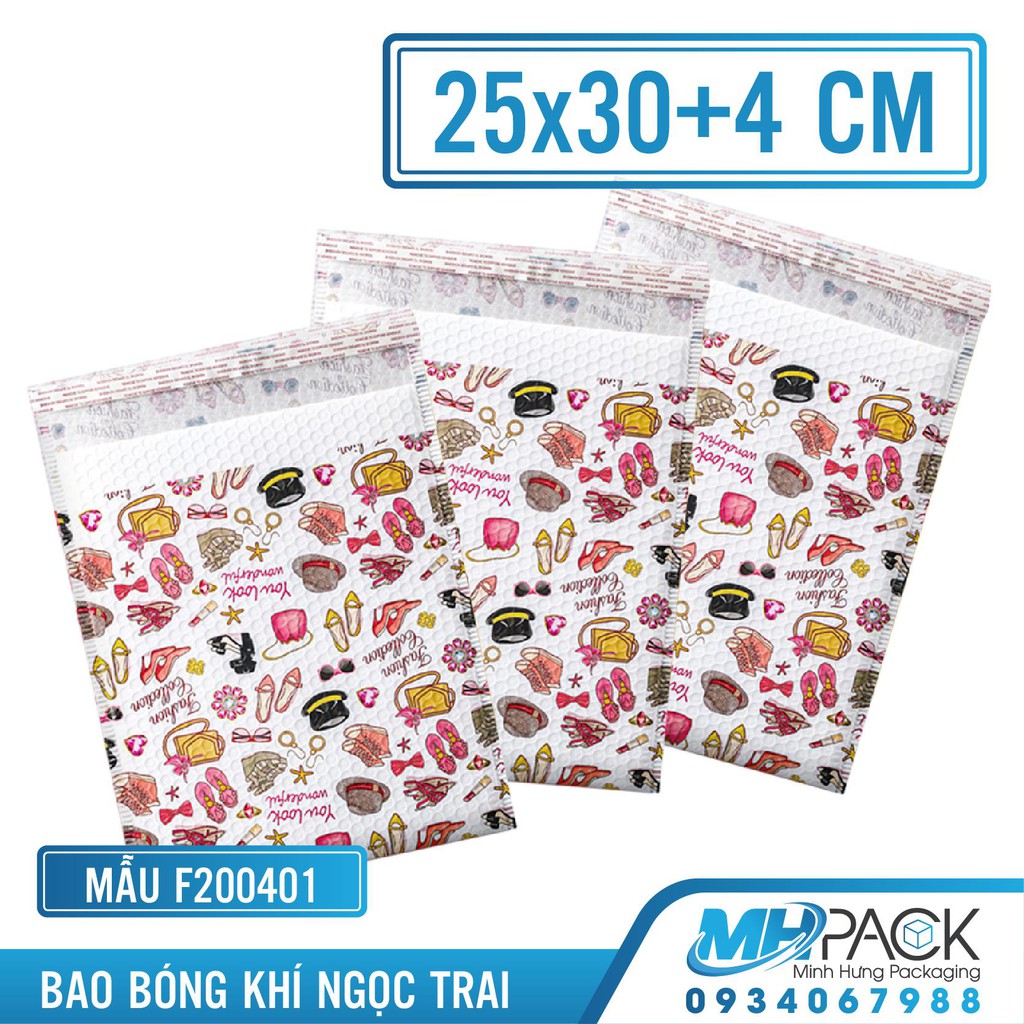 Túi gói hàng chống sốc [COMBO150K] 25x30+4cm túi nilong in màu thời trang sẵn băng keo hàng dễ vỡ