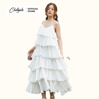 Đầm maxi trắng Chiffon nhiều tầng dập ly Chillgals - V042