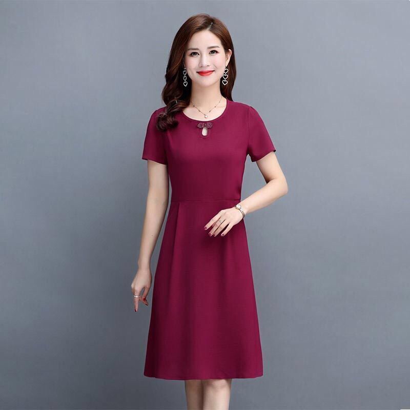 Đầm Dài Ngang Gối Màu Sắc Trơn Thời Trang Mùa Hè Cho Phụ Nữ Trung Niên 40 Tuổi | BigBuy360 - bigbuy360.vn