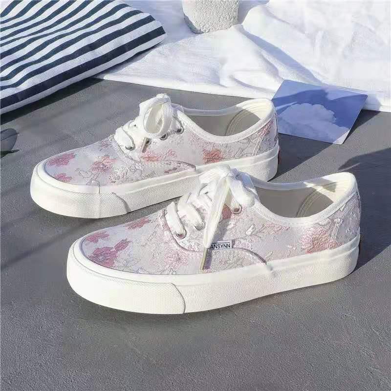 ✐▦◎Giày thể thao canvas thêu họa tiết phong cách ulzzang Hàn Quốc hàng mới cho nữ
