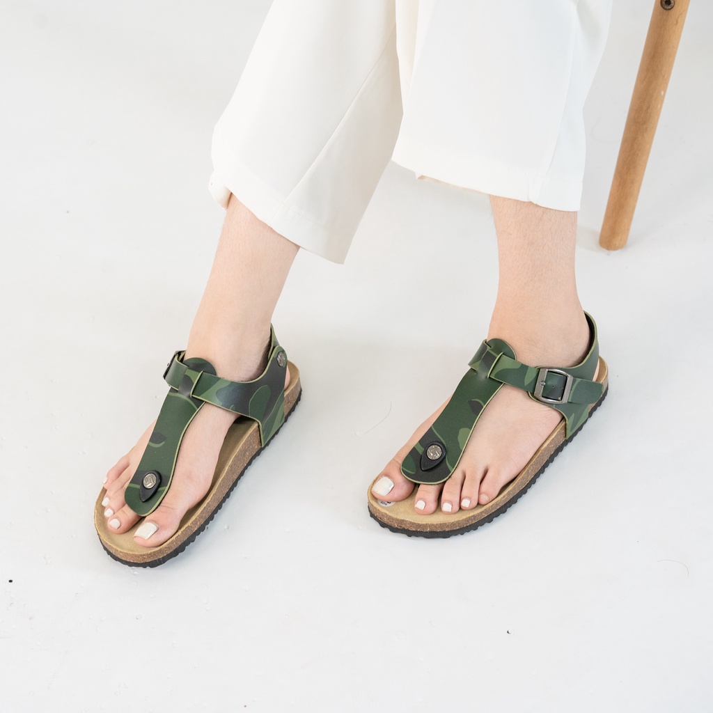 [ New Style ] Mã R10 Sandal ĐẾ TRẤU Da PU Camo Rằn Quai Tách Ngón Unisex Birken Vietnam Bioline