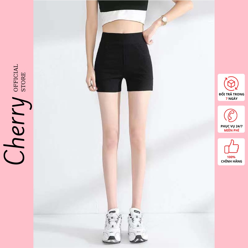 Quần Legging Đùi ngố lửng Cherry Nữ Short body dáng ôm, nâng mông lưng cạp cao vải thun dày dặn cạp cao gym yoga T051