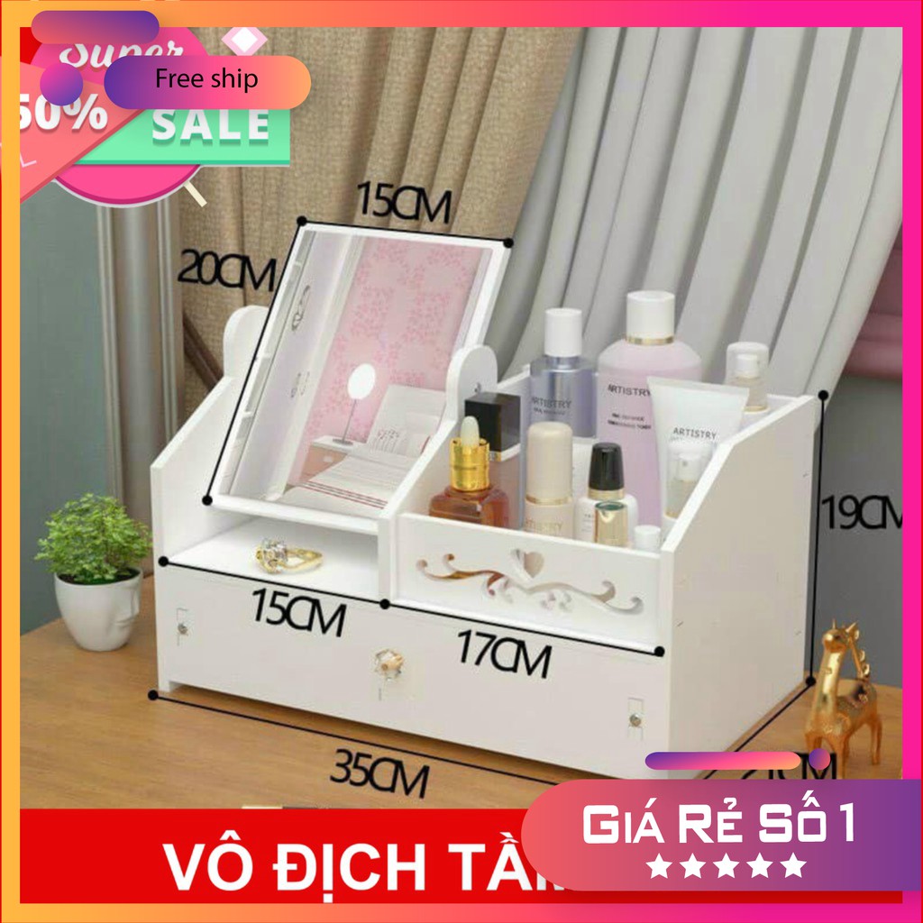 Kệ Đựng Đồ Trang Điểm 💖[FreeShip][Tặng Quà]💖 Kệ Đựng Mỹ Phẩm Bằng Gỗ Có Gương Cao Cấp chuyên sỉ sll [FREESHIP] [Mã FAS