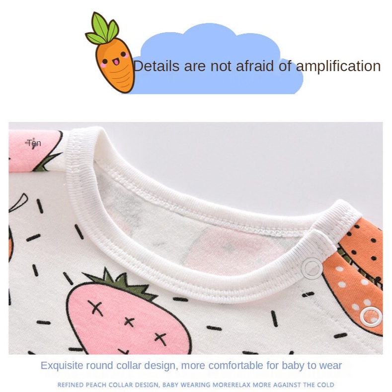 Áo liền quần tay ngắn chất liệu cotton in họa tiết dâu tây đáng yêu cho bé 0-24 tháng tuổi