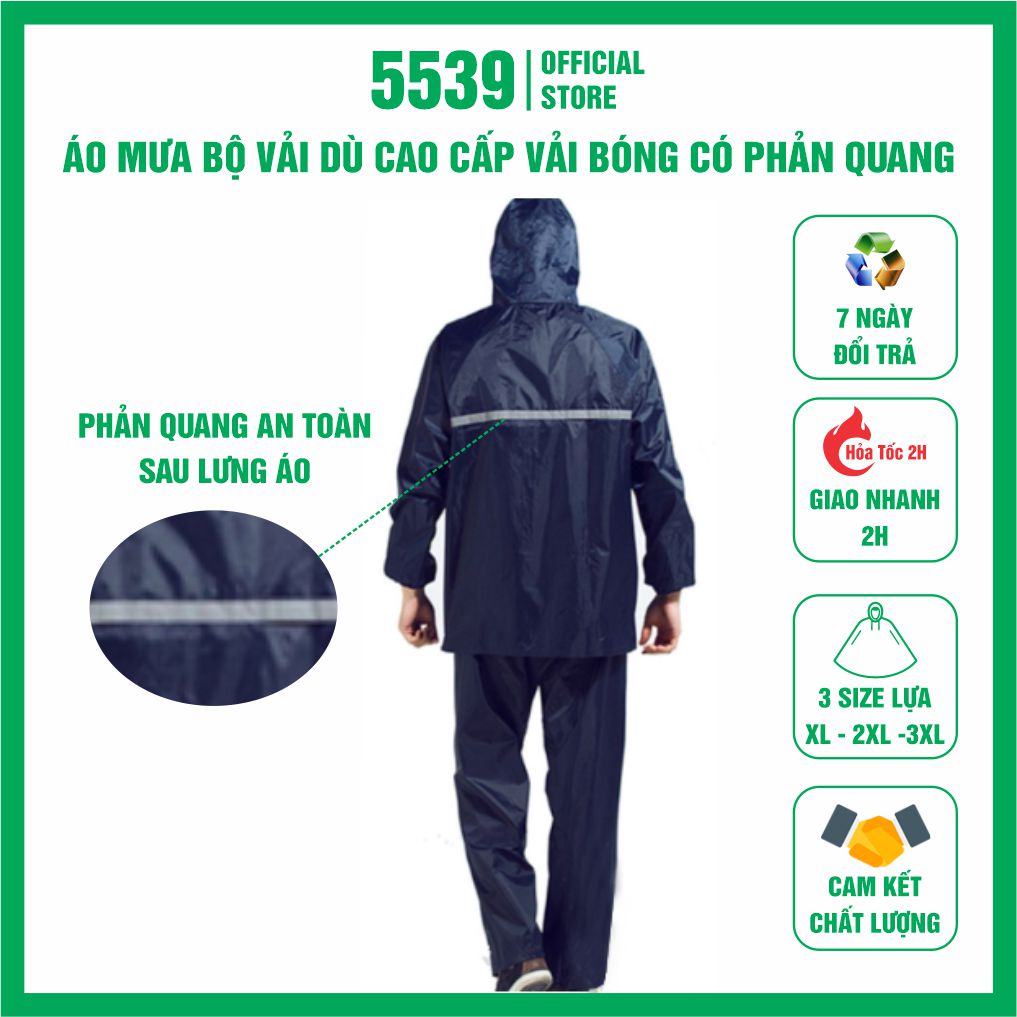 Áo mưa bộ người lớn cao cấp chất liệu nylon PVC có phản quang chống thấm nước tốt thích hợp mọi lứa tuổi - Shop 5539