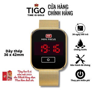 Đồng Hồ Nam MINI FOCUS MF0340G.02 Dây Thép Vàng Viền Thép Không Gỉ Mặt Vuông Kích Thước 36mm x 42mm
