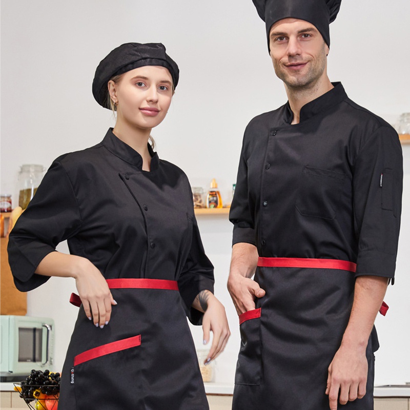 Đồng Phục Đầu Bếp Ba Tay Áo Ba Phần cotton Đơn Sắc Cho Nam Và Nữ Làm Bánh Ngọt Ngào Khách Sạn Cửa Hàng Tráng Miệng bakery bakery