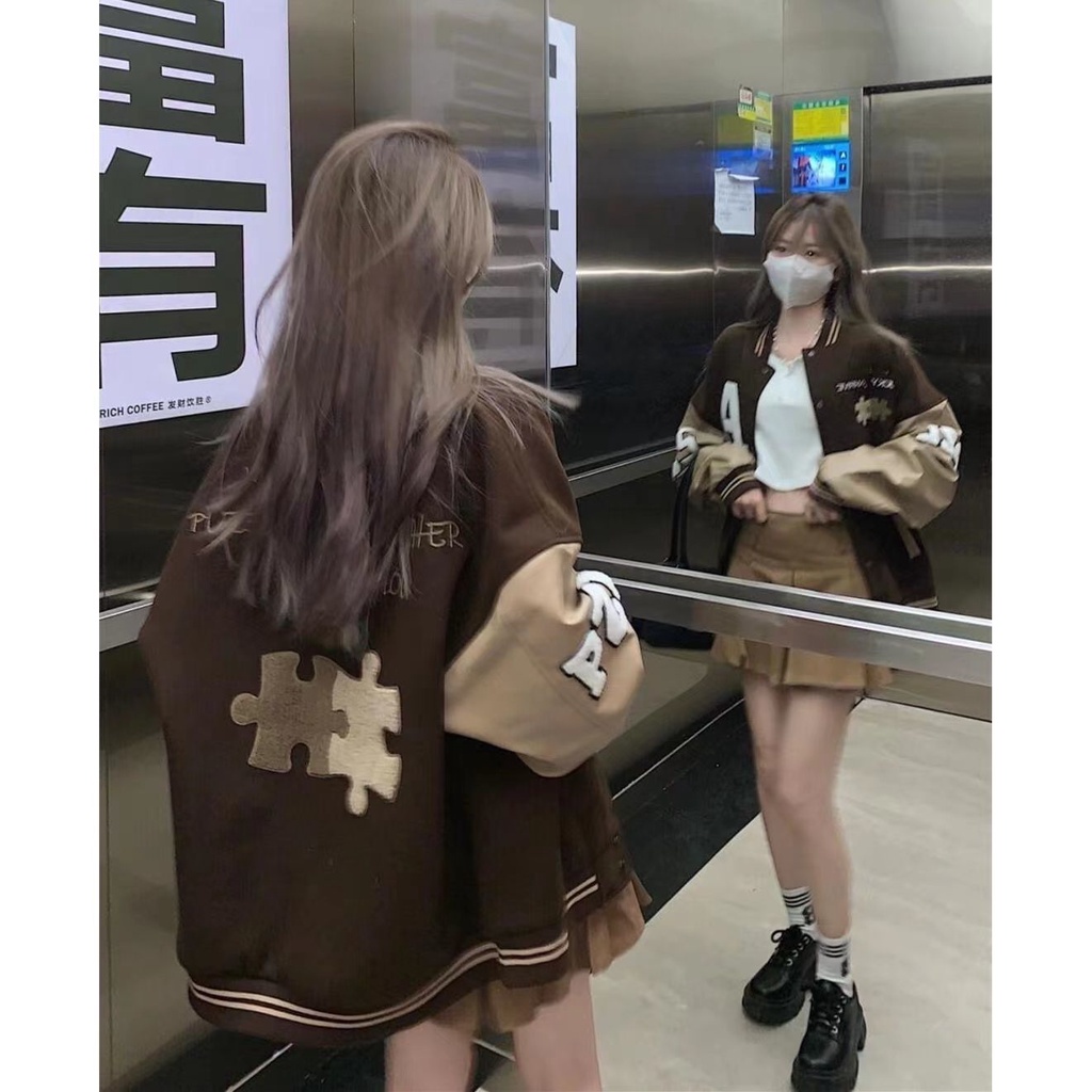 Áo khoác bóng chày thêu họa tiết phong cách Hàn Quốc thời trang cho nữ