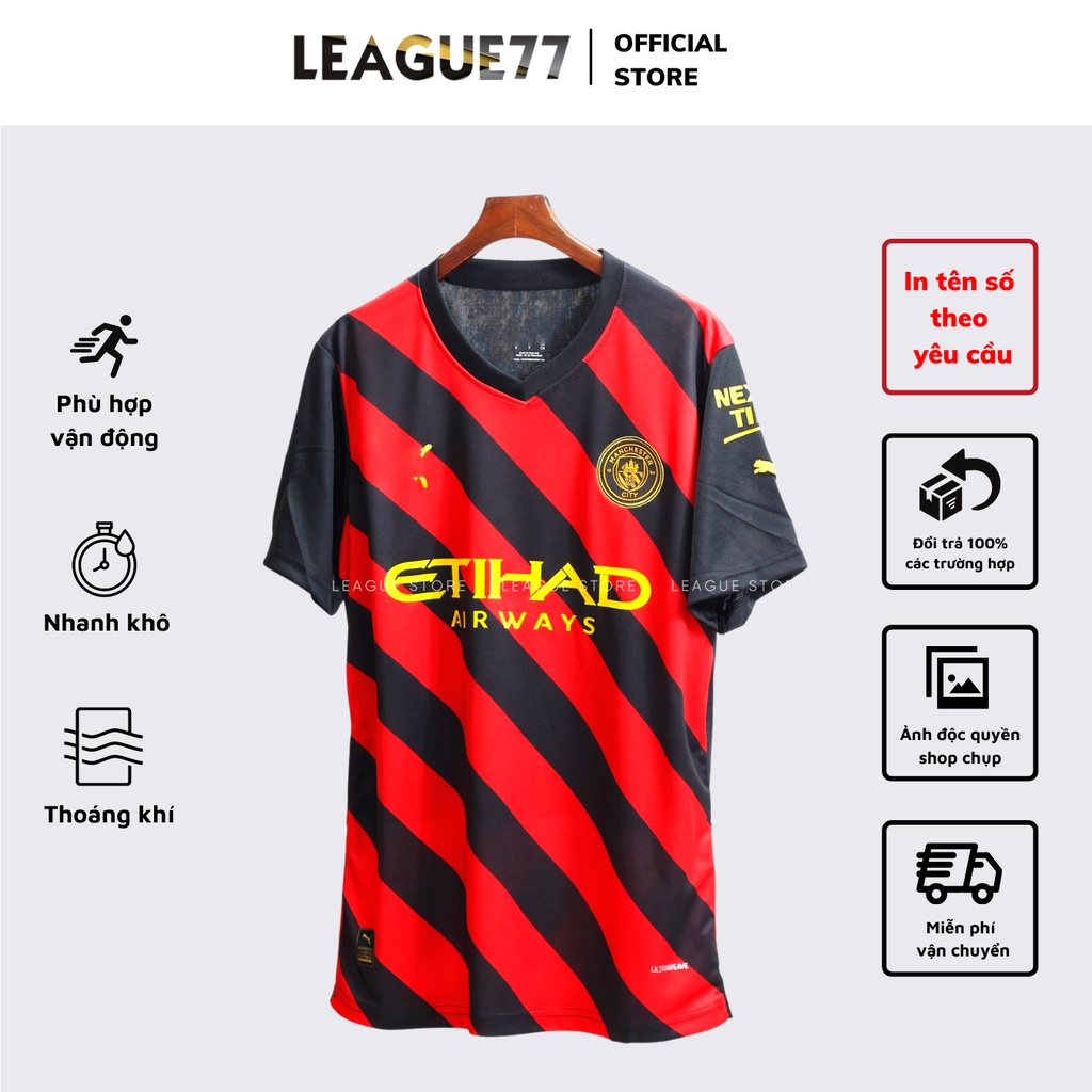 Áo đá bóng Manchester City Leaguestore - áo đấu Man City bộ quần áo đá bóng nam MC sân khách đỏ đen 22/20