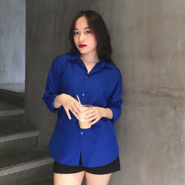 ÁO SƠ MI NỮ TRẮNG TAY DÀI DÁNG XUÔNG CỰC XINH  AM93