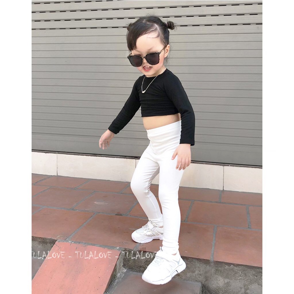 Quần Legging Dài Và Áo Croptop Bé Gái Vải Zip Chất Lượng Cao