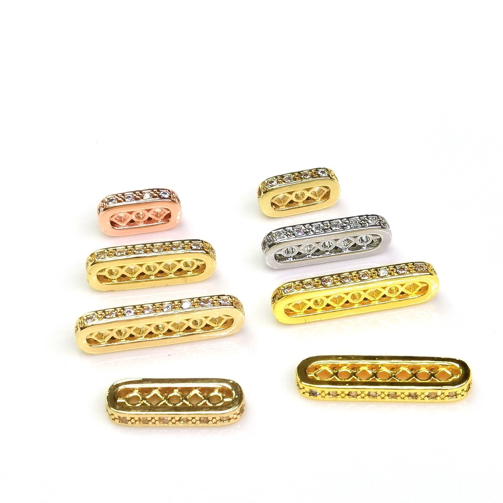 Hạt Cườm Oval Ba Lỗ Bằng Đồng Mạ Vàng 14K diy