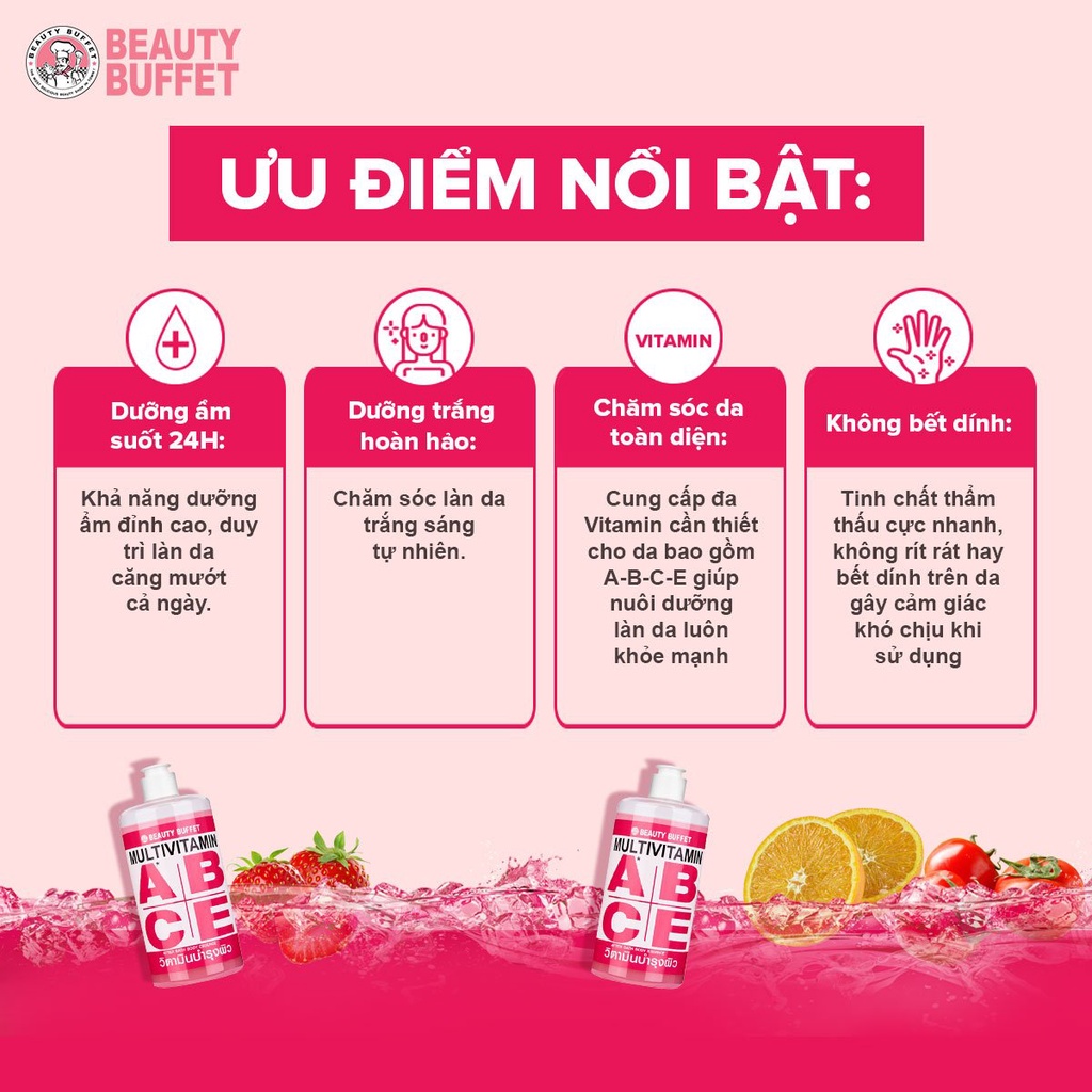 Dưỡng thể dưỡng ẩm và trắng da Beauty Buffet Multivitamin 450ml