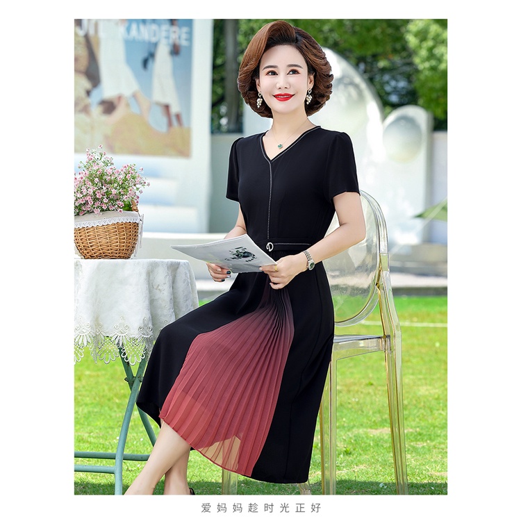 Đầm Dài Tay Ngắn Phong Cách Phương Tây Thời Trang Mùa Hè Hàng Mới Dành Cho Nữ Trung Niên