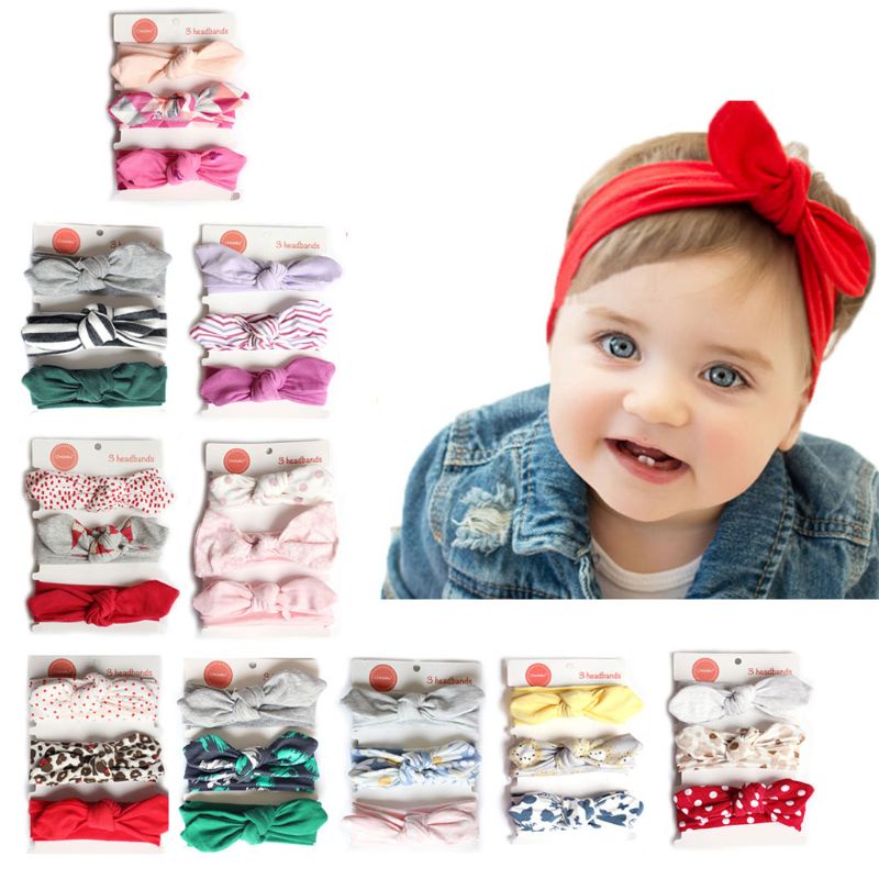 Băng đô cài tóc thắt nơ bằng cotton mềm co giãn dành cho bé gái