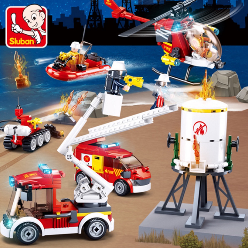 Bộ đồ chơi lắp ráp SLUBAN B0807 mô phỏng máy bay và lính cứu hỏa gồm 325 khối lắp ráp